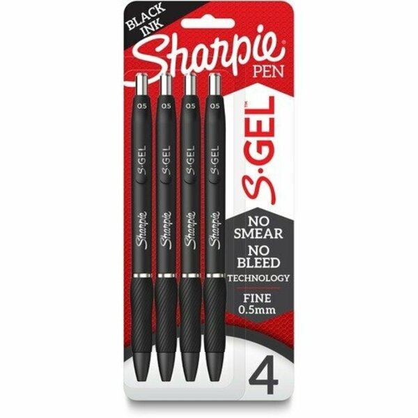 Newell Brands Sharpie Pen, Gel, 0.5mm, Black Ink/Black Barrel, 4PK SAN2096140